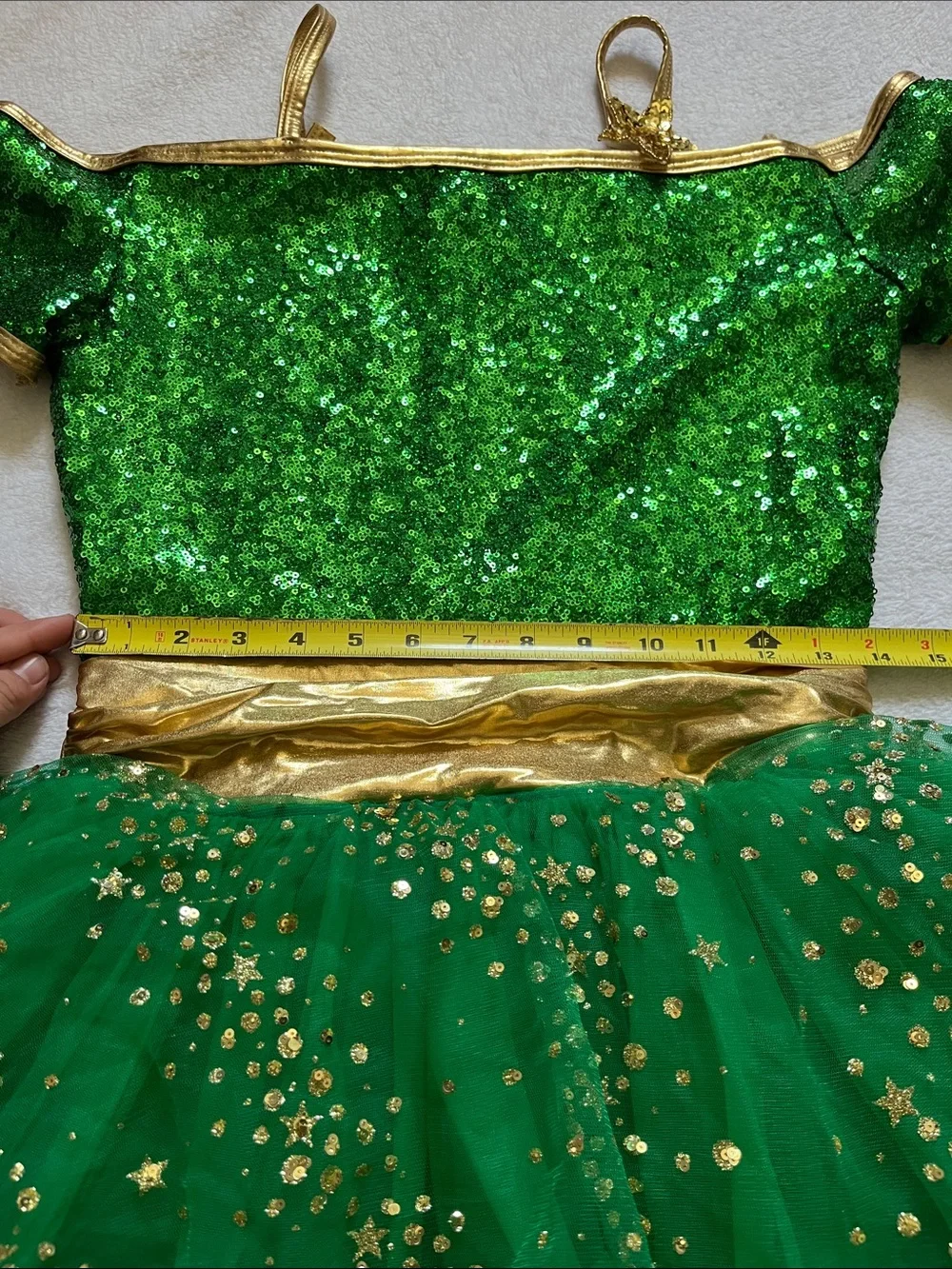 Girls Sparkling Green & Gold Tutu Dance Costume
